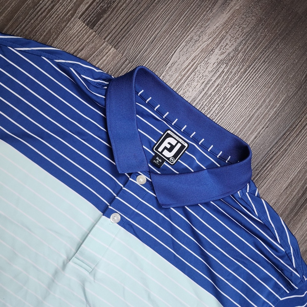 FootJoy Men's Polo Shirt 2XL Blue White Stripe Athletic Fit Golf Performance FJ